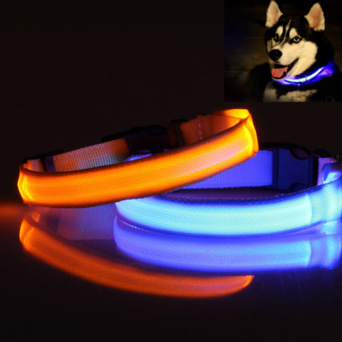 Pet Dog Collar LED Polyester Night Safety Dogs Cats Collar Color Luminous  In The Dark Light-Up with CR2032 Battery 160310-12
