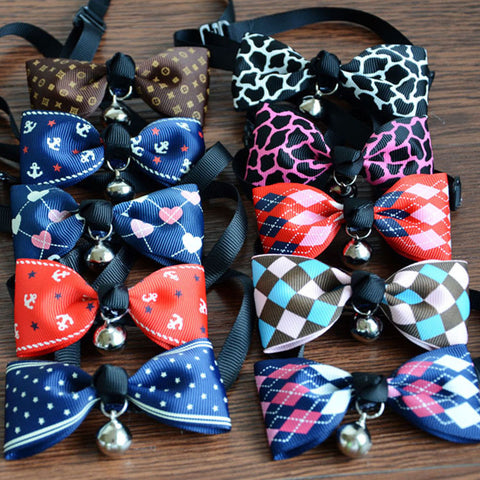 New Lovely Adjustable 9 Colors Plaid Leopard Print Bowknot Bell Cat Dog Necklace Puppy Pet Collar Pet Supplies