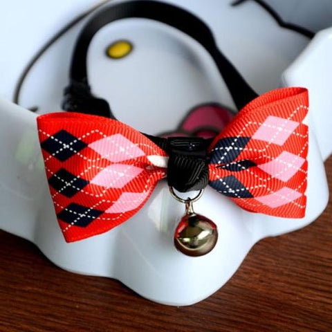 New Lovely Adjustable 9 Colors Plaid Leopard Print Bowknot Bell Cat Dog Necklace Puppy Pet Collar Pet Supplies
