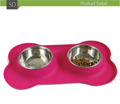 SuperDesign New Steel Dog Bowl With No Spill Non-Skid Silicone Mat Feeder Tool pet supplie Stainless steel cat double water bowl