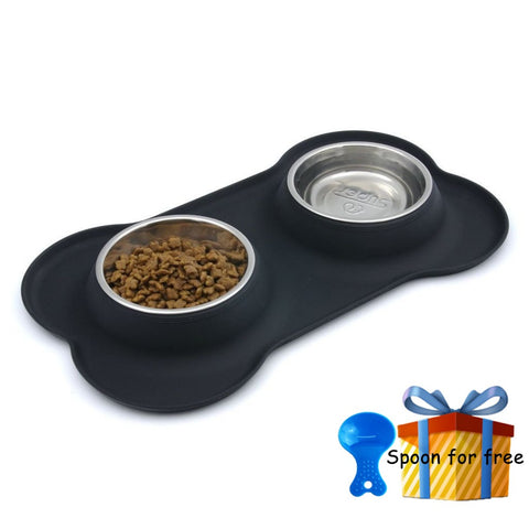 SuperDesign New Steel Dog Bowl With No Spill Non-Skid Silicone Mat Feeder Tool pet supplie Stainless steel cat double water bowl
