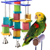 Wood bird toys Handcraft Non-toxic eco-friendly moveable Parrot bird toys swing wood chew rope toys fun with bells - VipPetSupply