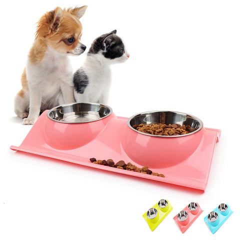 DODOPET Pet Dog Bowl Puppy Cat Bowl Water Food Storage Feeder Non-toxic PP Resin Stainless Steel Combo Rice Basin 3 Colors