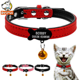 Customized Cat Collar PU Leather Padded ID Collars Personalized Puppy Pet Information For Small Medium Cats XXS Red Pink Black - VipPetSupply