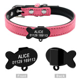 Customized Cat Collar PU Leather Padded ID Collars Personalized Puppy Pet Information For Small Medium Cats XXS Red Pink Black - VipPetSupply