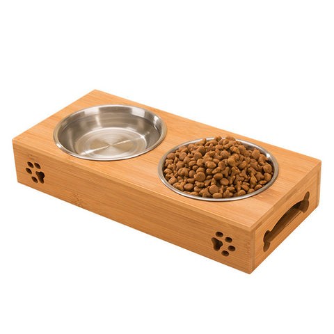 Petminru pet dog bowl bamboo stainless steel double food water teddy dog feeder cat bowl pet food bowls