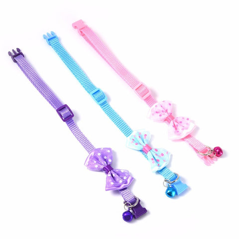 1pcs Bowknot Design Nylon Dog Puppy Cat Collars adjustable Necklace Cat Harness With Bell For Pet Small Animal Pets Supplies