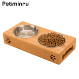 Petminru pet dog bowl bamboo stainless steel double food water teddy dog feeder cat bowl pet food bowls - VipPetSupply