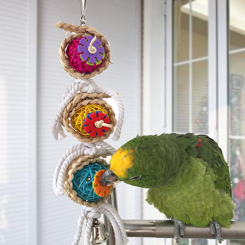 Bird Toys Parrot Toys Swing Parrot Cage Ball Hanging Cockatiel Parakeet Pet Bird Bites Climb Chew Toys
