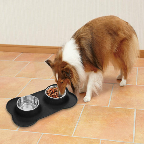 1PCS S/M/L Stainless Steel Double Pet Dog Bowl With No Spill Non-Skid Silicone Mat Pet Dog Feeder Bowl Tool Cat Bowl