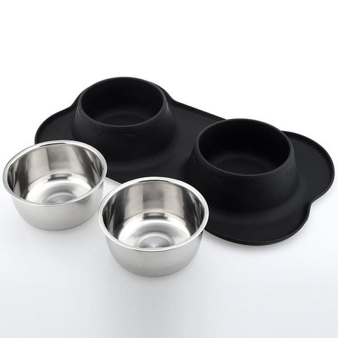 1PCS S/M/L Stainless Steel Double Pet Dog Bowl With No Spill Non-Skid Silicone Mat Pet Dog Feeder Bowl Tool Cat Bowl