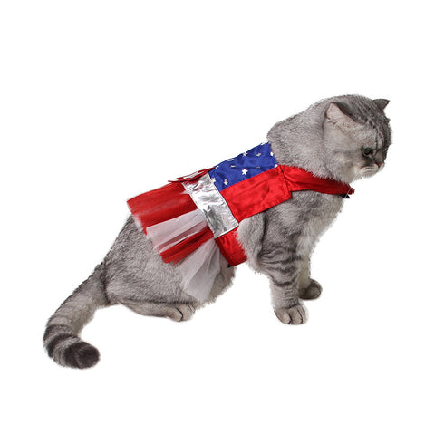 American Style Red Blue Stripe Star Pet Cat Dog Costume Cosplay Perform Cloth Cloak Birthday Party Gift Pet Supplies
