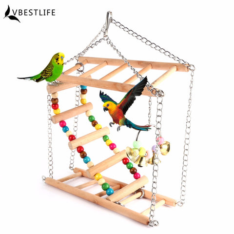 Parrots Toys Bird Swing Exercise Climbing Hanging Ladder Bridge Wooden Rainbow Pet Parrot Macaw Hammock Bird Toy With Bells