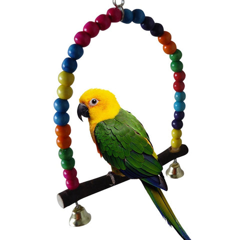 Wooden Bird Cage Rainbow Beads Swing Parrot Cage Bird Toys Parakeet Cockatiel Budgie Hanging Toy Pet Products