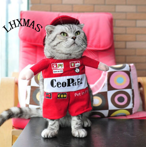 Funny Pet Cat Costume Clothes Puppy Coats Dog Outfit Uniform With Hat D466