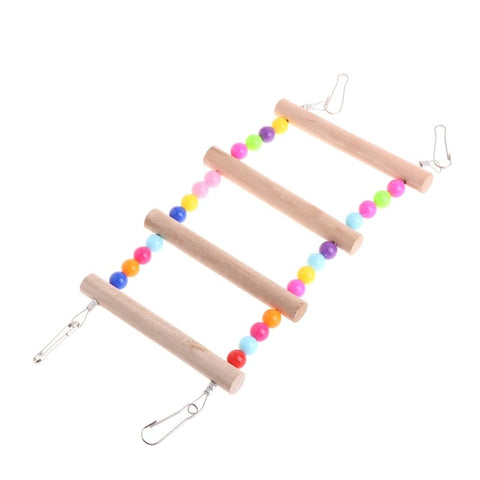 Birds Pets Parrots Ladders Climbing Toy Hanging Colorful Balls With Natural Wood